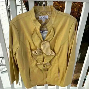 Bradley Bayou Yellow Ruffled Leather Jacket Womens Sz 1X NWT "New Vintage"